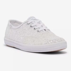 Keds White Silver Glitter Sneakers Low-Top Lace-Up